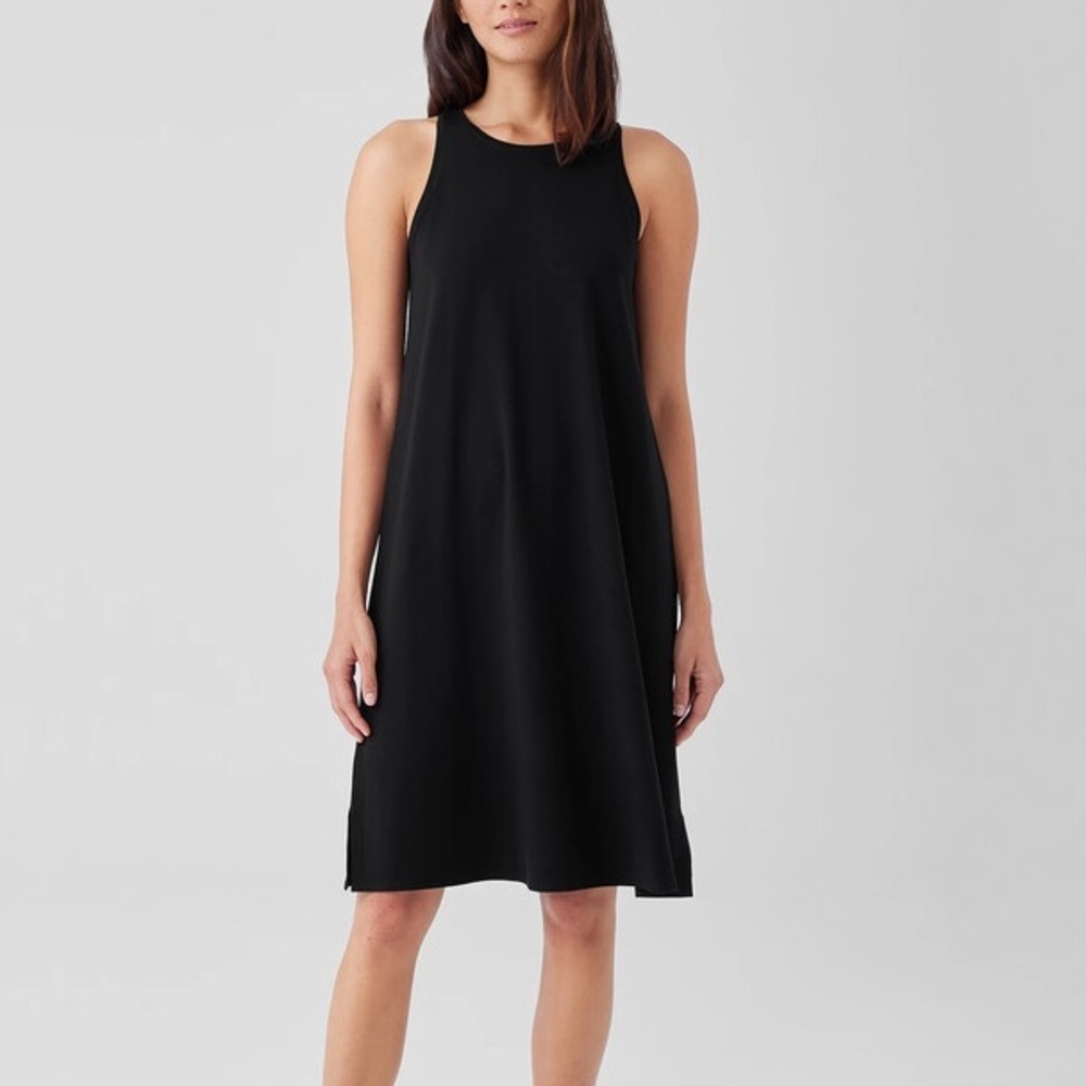 Eileen Fisher Stretch Jersey Knit Round Neck Tank Dress Black Extra Small XS